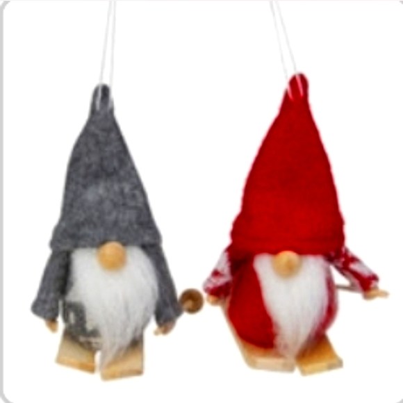 Set of 2 Red & Gray Ski Gnome Ornament - Picture 1 of 1